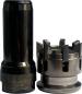 Preview: Tool Gripper HS-A/E 63-B/F 80-B-SR black and silver part standing side by side with article number 9560003326 from OTT-JAKOB Spanntechnik