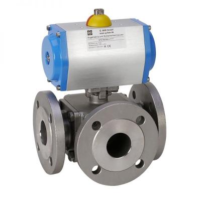 Automatic 3-way flange ball valve stainless steel 0060058511032