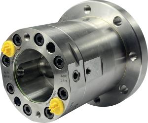 Hydraulic unclamping unit LE95F-H13-B in silver with the article number 9510169032V03 from OTT-JAKOB Spanntechnik